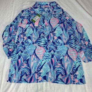 NWT Lilly Pulitzer EVERGLADES Twilight Blue Blouse Top size Medium Lightweight